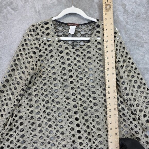Design Today's Shirt Womens Medium Beige Black Cutout Lace Tunic Made USA - Picture 3 of 8